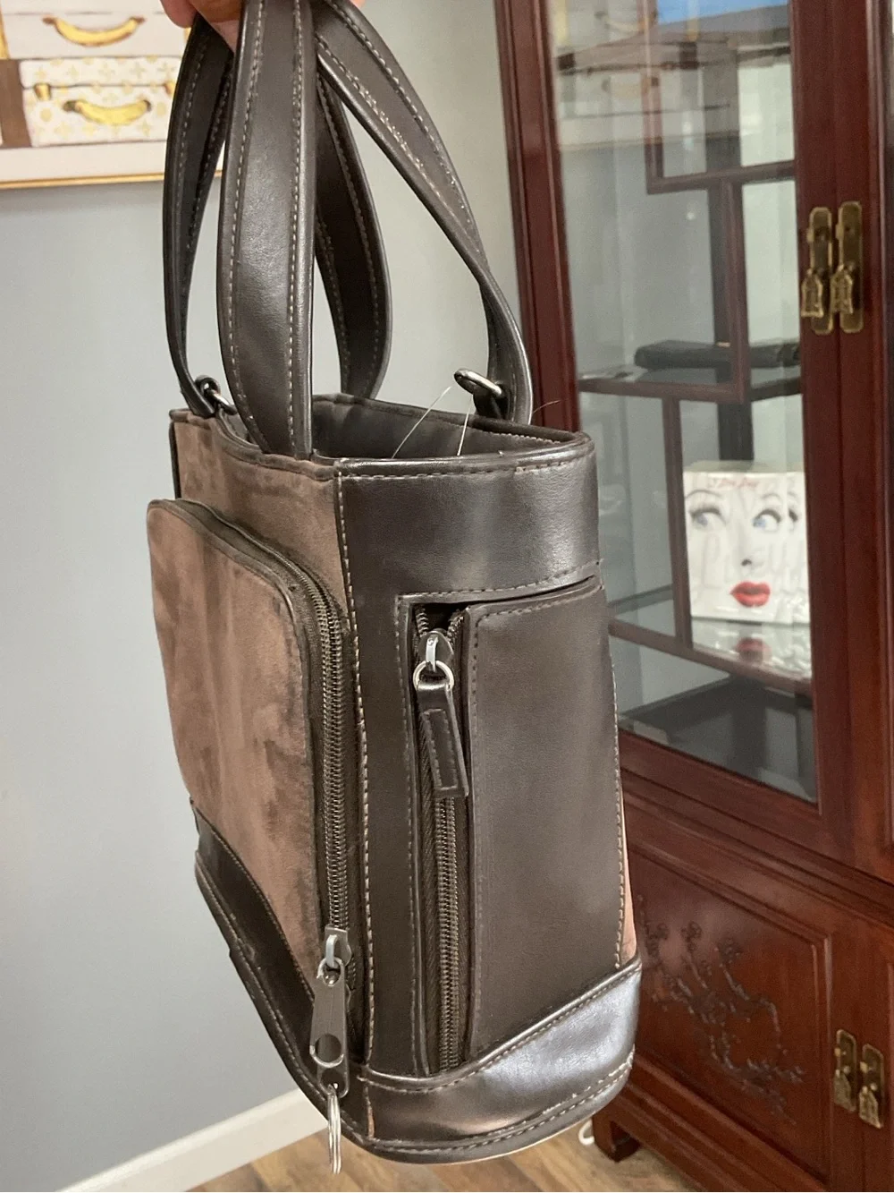 Brown Suede and Leather Purse